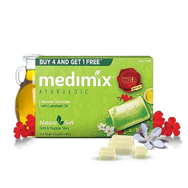 Medimix Ayurvedic Natural Glycerine Bathing Bar, 125 g (4 + 1 Offer Pack)